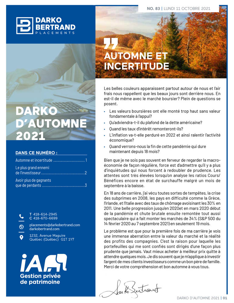Darko Bertrand journal d'automne 2021